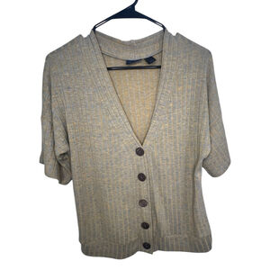 Daytrip Grey And Yellow Slouchy Short Sleeve Button Up Cardigan